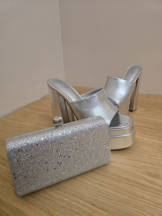 Сребърни обувки и чанта