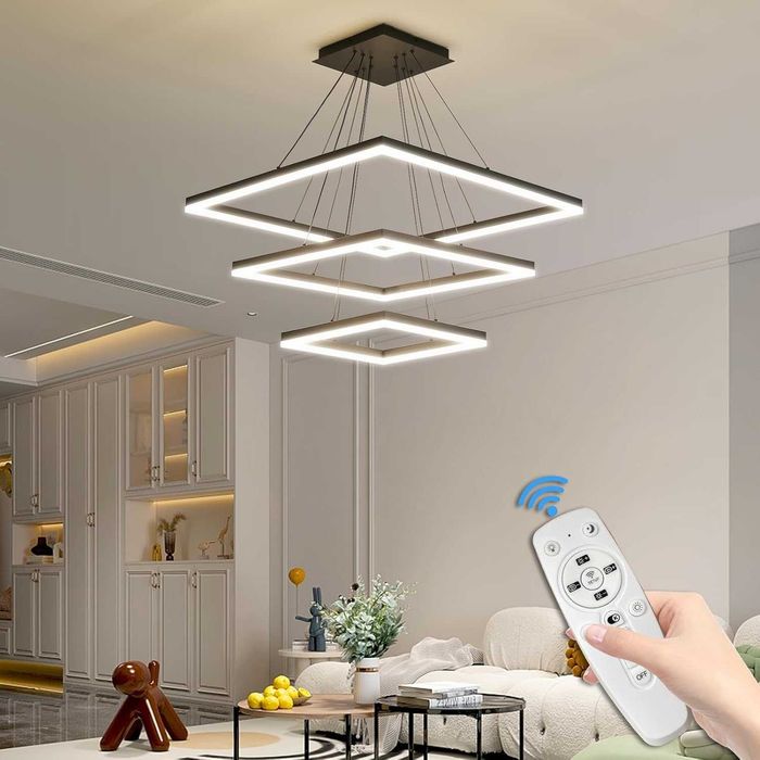 Модерен LED полилей, димируем, 3-слоен квадрат, регулиране на височина