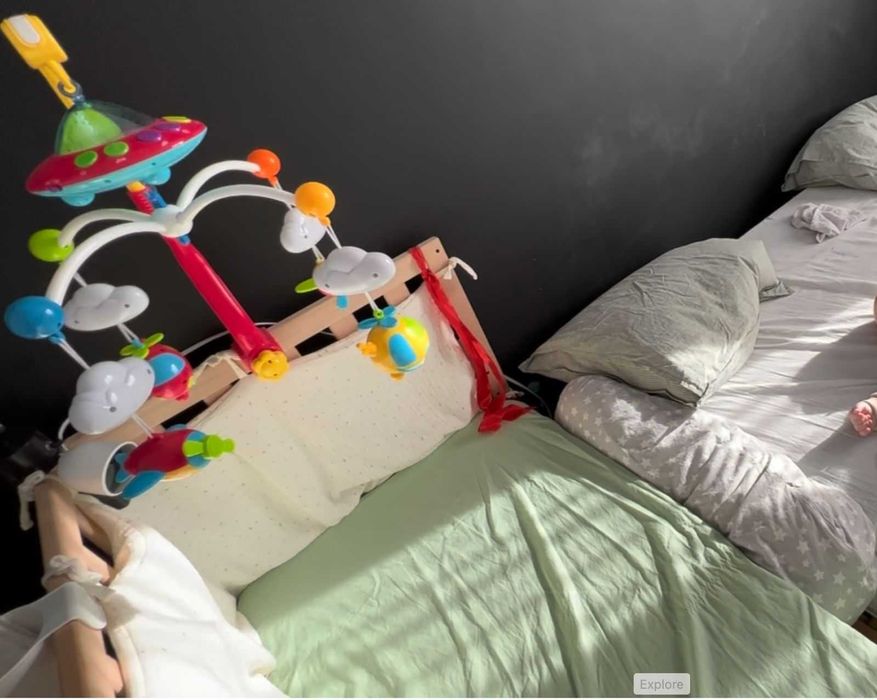 Pătuț copii lemn masiv fag (8 trepte) + Saltea fibră cocos 120x60 cm