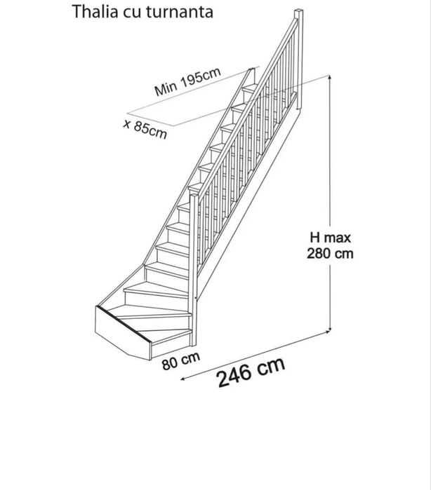 Vand Scara de Interior din Lemn de Brad 13 trepte cu balustrada