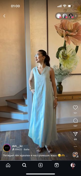 Платье из льна в мятном цвете