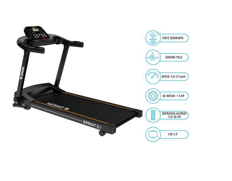 Bandă de alergat Orion Sprint C1 - Bluetooth, Kinomap/Zwift, Pliabilă