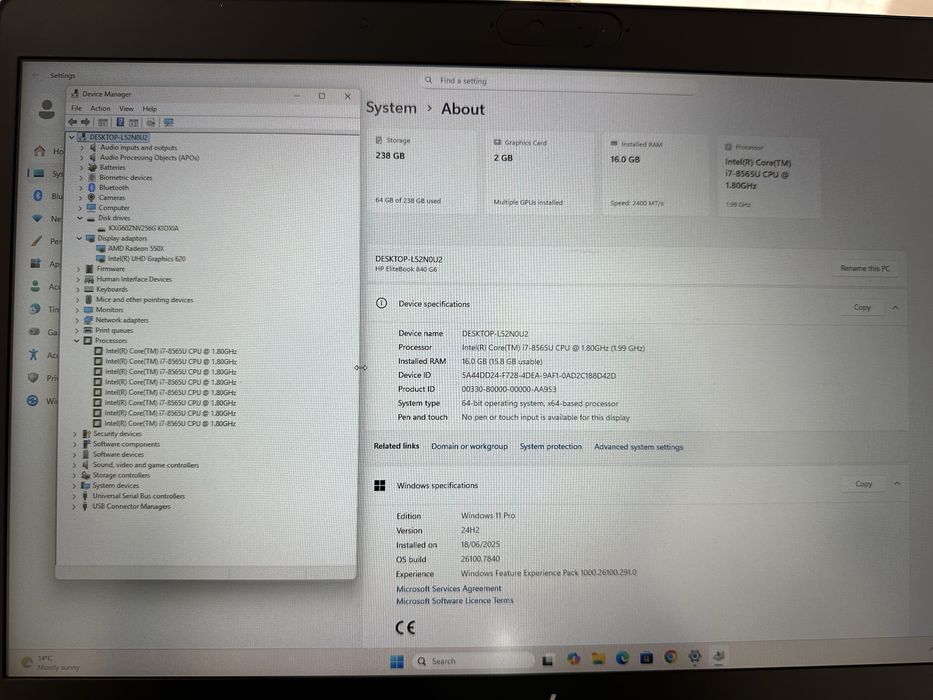 Laptop HP Elitebook 840 G6 i7 16 Gb ram