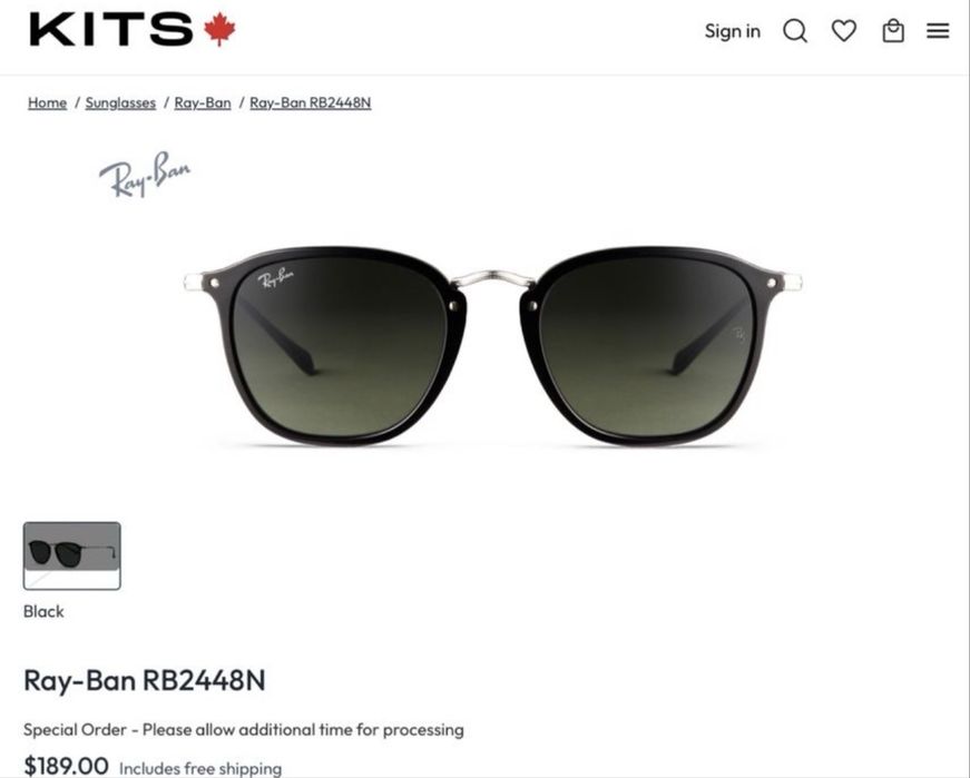 Оригинални черни слънчеви очила Rayban orb2448n