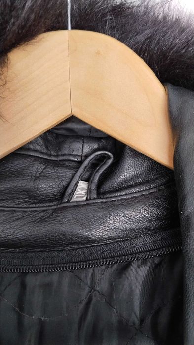 Кожено дълго палто мека кожа качулка с цип