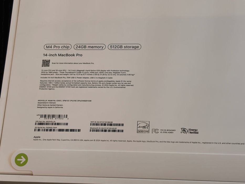 MacBook Pro 14 inch M4 pro 512gb