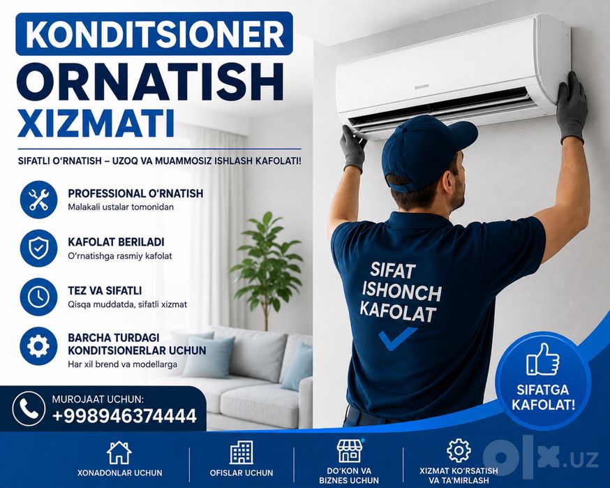 Konditsioner o’rnatish tez, sifatli, hamyonbop, kafolatli bizda hamas - Maishiy texnika Toshkent на Olx