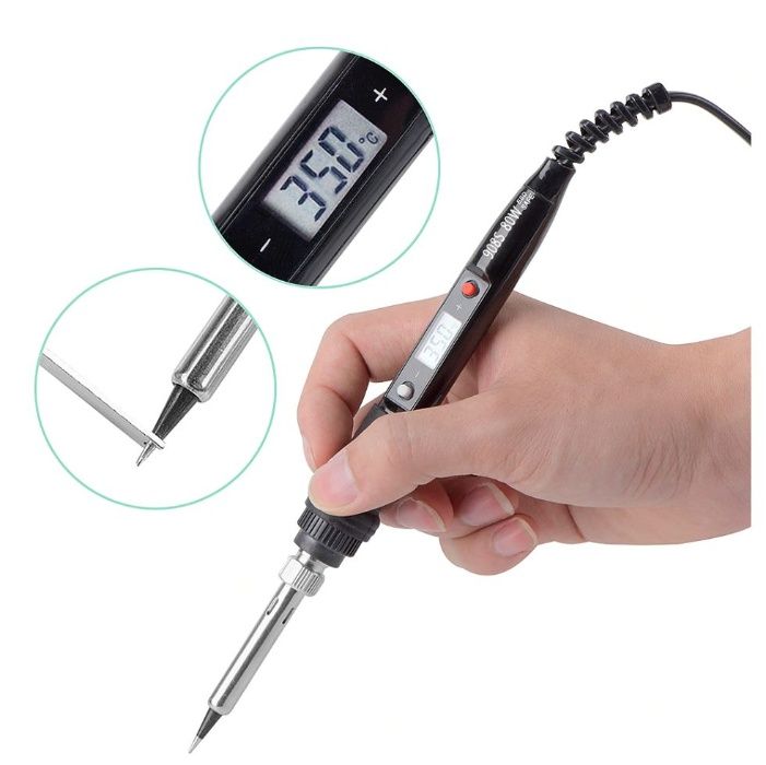 Поялник 80W с електронен терморегулатор 180-500 градуса + накрайници