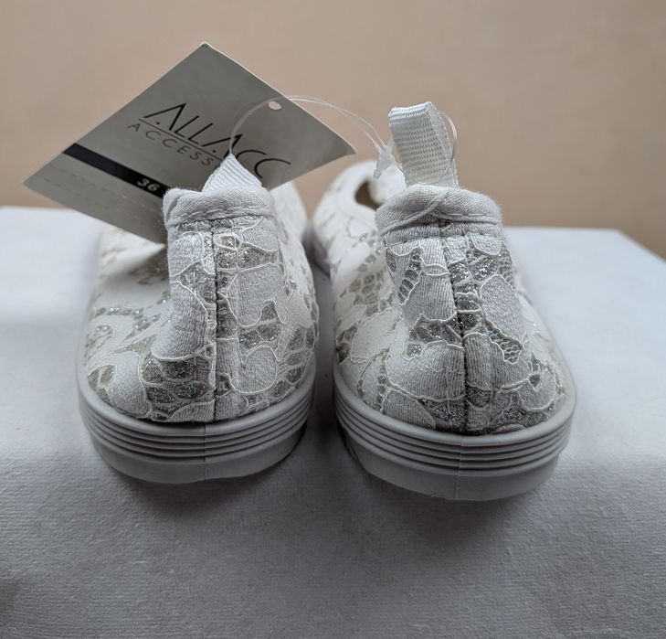 Balerini Damă ALLACC Albi cu Argintiu Model Abstract Noi cu Etichetă S