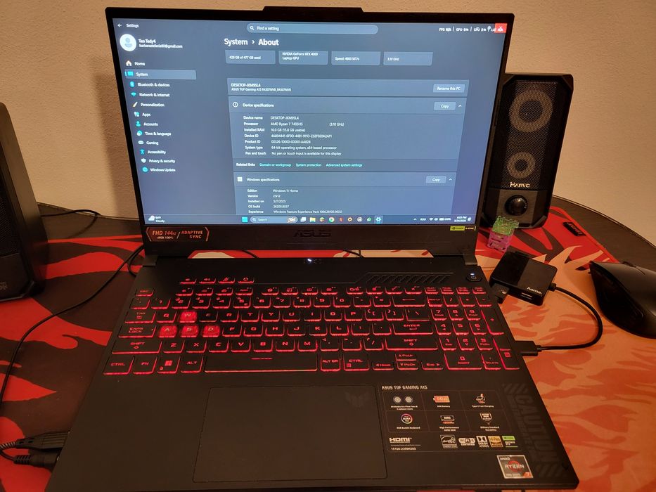 Laptop Gaming ASUS TUF A15 Ryzen 7 7435HS / RTX 4060 / 16GB / 144Hz
