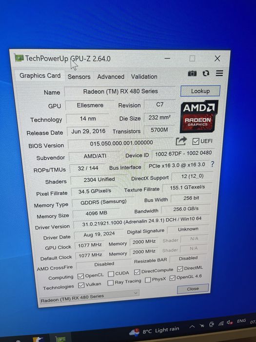Видекарта Radeon rx480 4gb