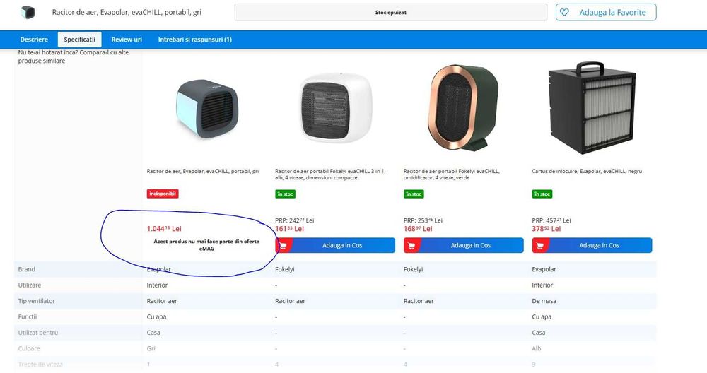 Răcitor de aer și umidificator Evapolar evaCHILL, silențios, portabil