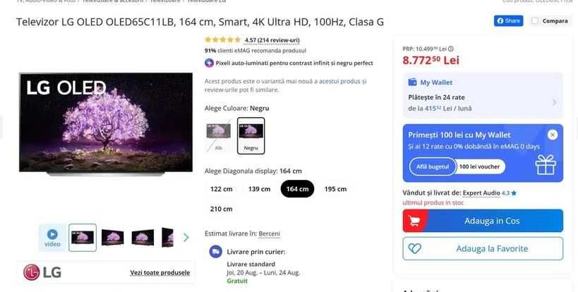 LG OLED OLED65C11LB, 164 cm, Smart, 4K Ultra HD, 100Hz, DISPLAY SPART