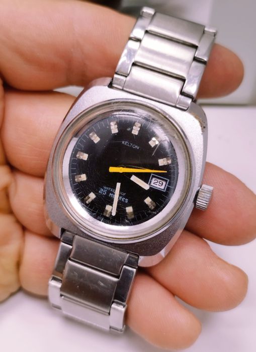 Ceas bărbătesc Kelton mecanic, mișcare M24, din anii 1970, oțel inox