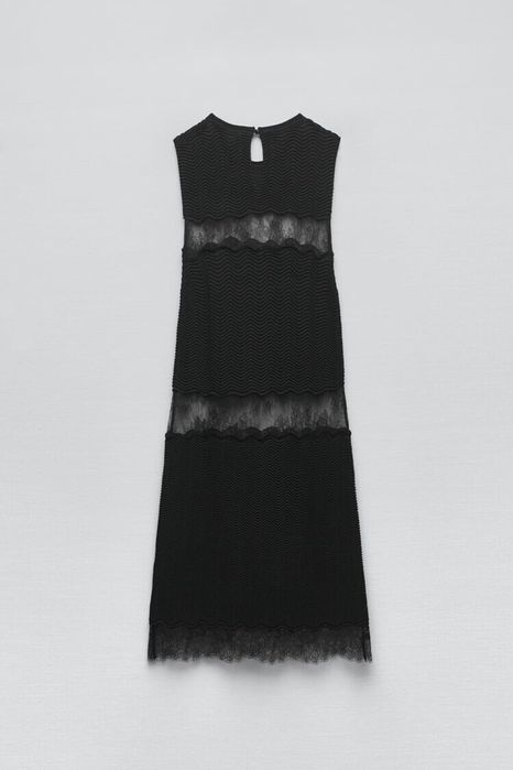 Черна рокля ZARA, с прорези дантела, S