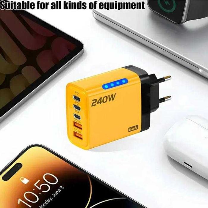 240W 2хUSB3.0QC USB Type-C 3xPD Зарядно Смартфони Quick Charge 3.0 LED