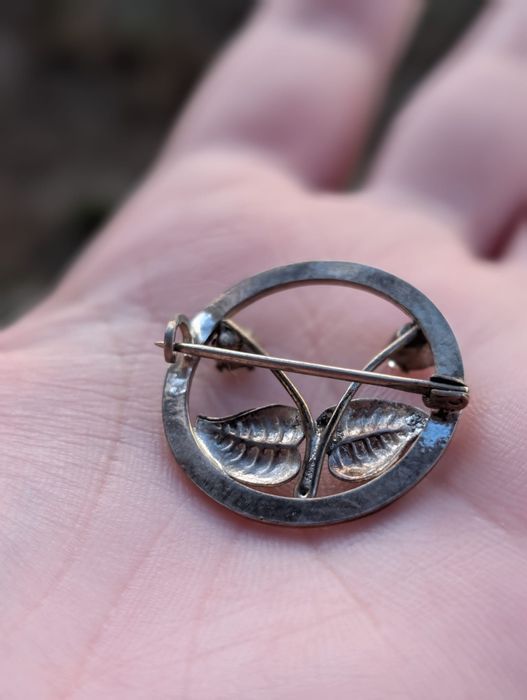 Veche brose cu flori si frunze, alama, cu pietre albe, copii