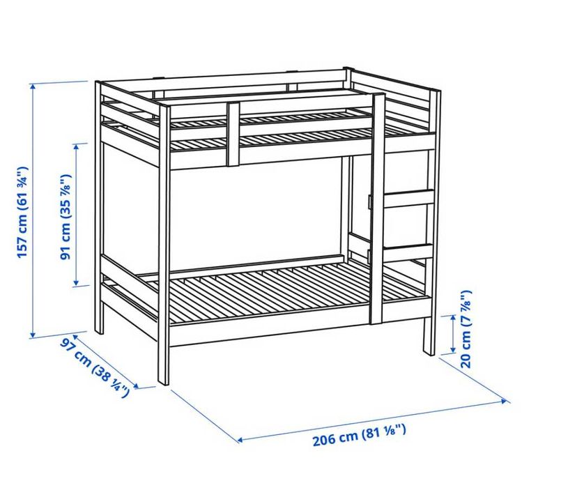 Pat suprapus etajat copii din lemn de pin cu saltele incluse 90x200 cm