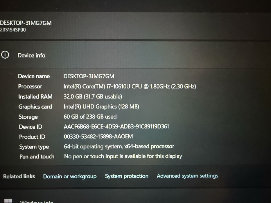 Lenovo ThinkPad T14 Gen 1 – i7 / 32GB RAM / SSD / Ecran IPS FHD