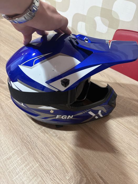 Casca Moto Full-Face FGN Albastra, Marimea L, Certificata DOT (Ochelari inclusi)