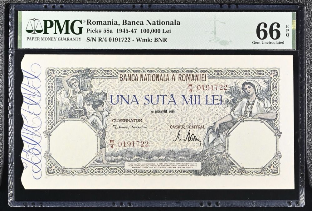 100000 lei decembrie 1946 PMG66 unc bancnota gradata