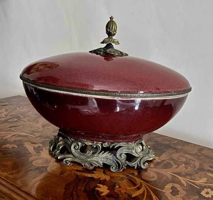 Superb centru de masa antic-stil Napoleon al III lea-portelan emailat-bronz-Franta