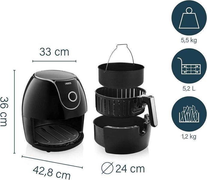 ПРОМО 2г Гаранция Фритюрник с Горещ Въздух Еър Фраер PRINCESS XXL 5.2L