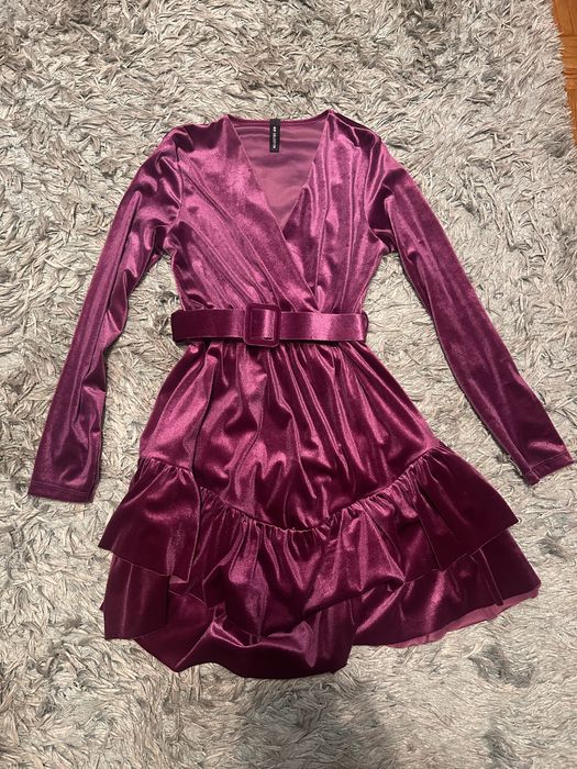 Rochie catifea mov – ca nouă, mărime S–M