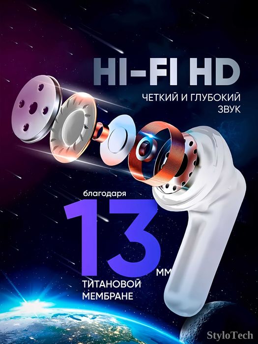 Беспроводные наушники с микрофоном, сенсорные с шумоподавлением