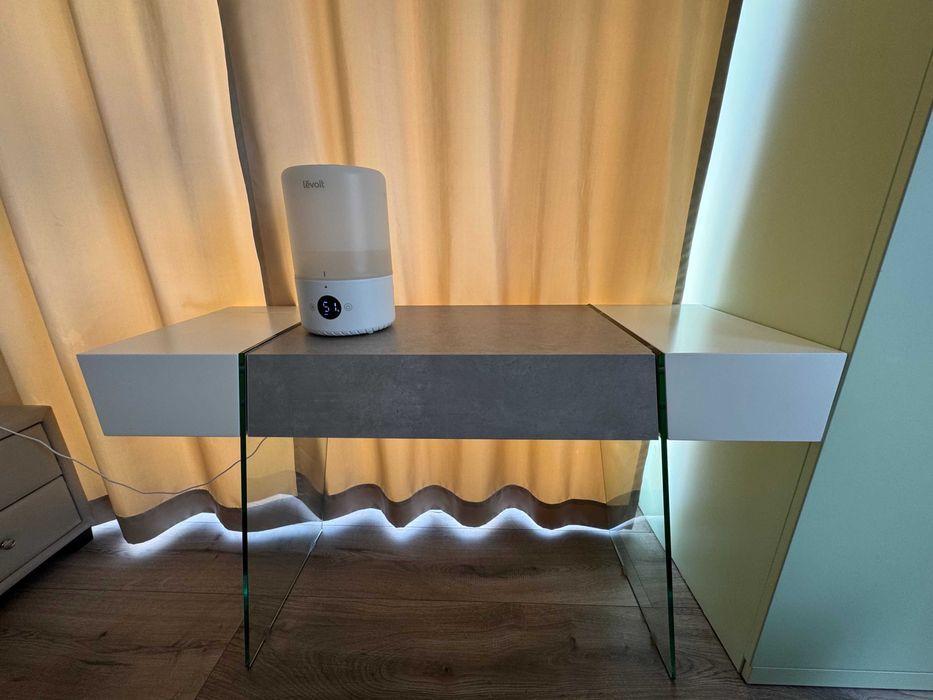 Masuta de toaleta 120 x 40 cm alb cu gri picioare sticla NOUA