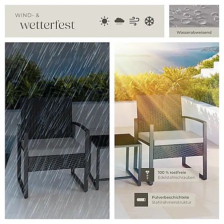 Ратанов комплект маса с 2 стола устойчив на УВ лъчи