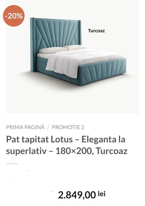 Pat matrimonial 180/200m turcoaz din catifea