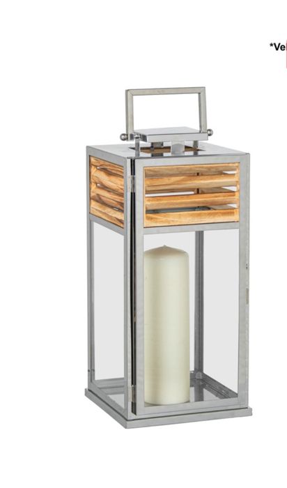 Хромиран дървен фенер за свещник голям