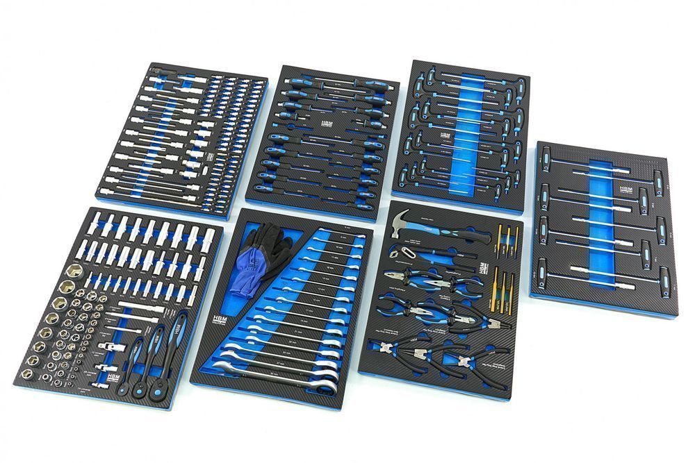 Dulap scule profesional hbm cu 7 sertare, 262 piese, 7 module carbon -