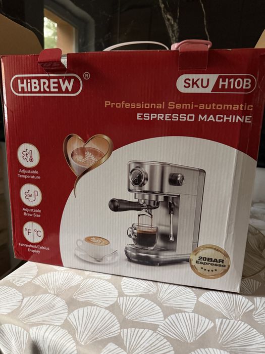Espressor Semi automat HiBREW H10B, Temperatura reglabila rece/cald 51 mm, 1350W, 20 bari, 1.3 l, argintiu