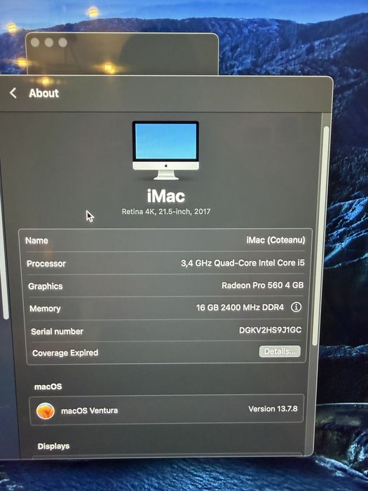 iMac 2017 retina 4k i5, 16GB RAM