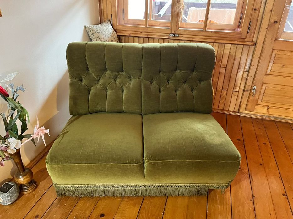 Canapele catifea si fotoliu retro/vintage kaki