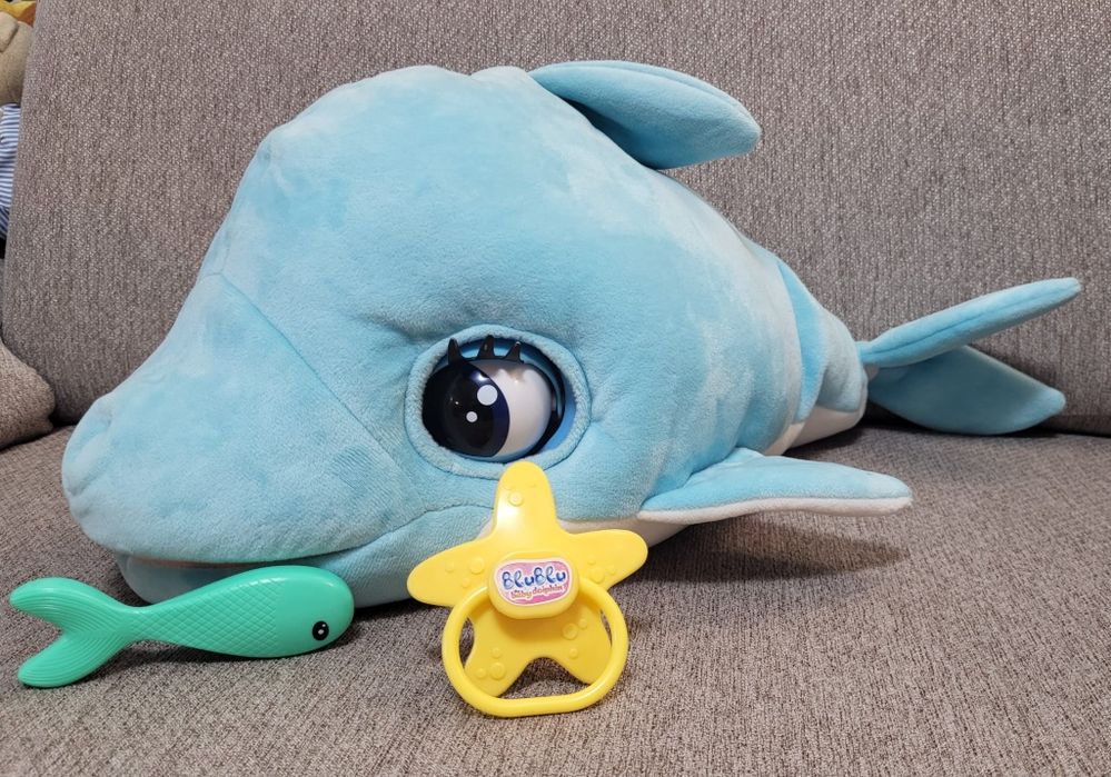Vând set 3 jucării interactive de pluș (Unicorn Luana, Delfin Blu Blu Club Petz, Iepuraș)