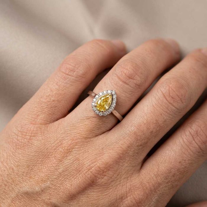 Inel 14K – diamant natural Fancy Deep Orange Yellow IGI