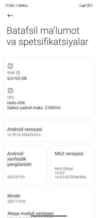 Redmi not 11 pro 
6+5/128 tali 
Aybi yuq toza
Kar dak yuq 
Obmen bo