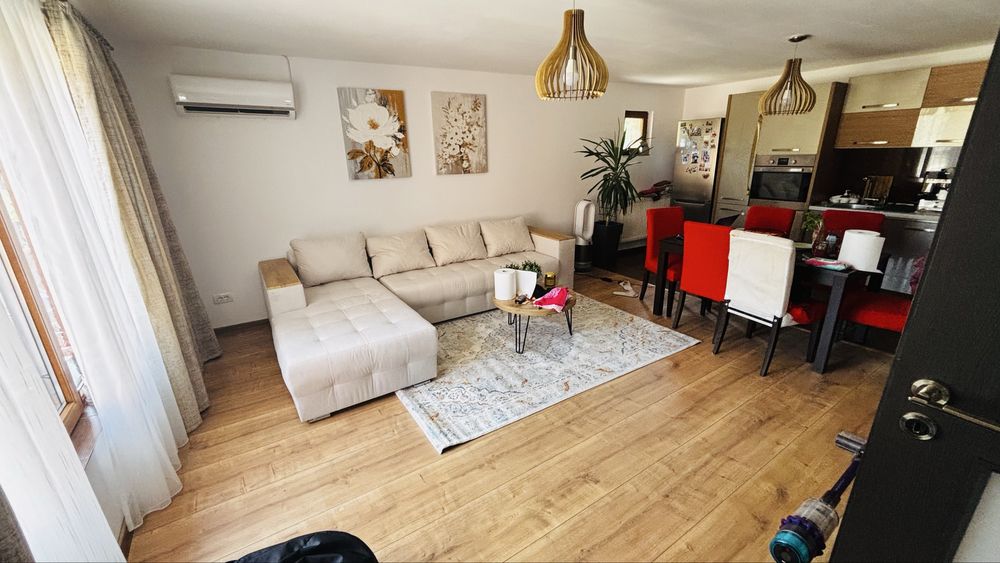 Colțar extensibil Napoli, bej, cu ladă + etajeră, 298 cm – stare foarte bună