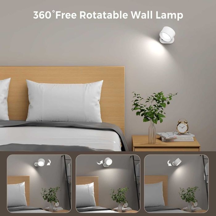 Малка LED нощна лампа за стена, вградена батерия, димиране