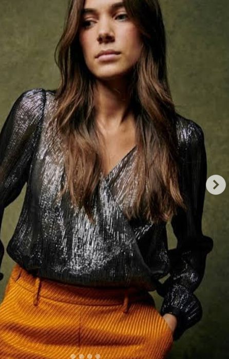 Sezane  Silk Abelia Blouse Metallic Silver-