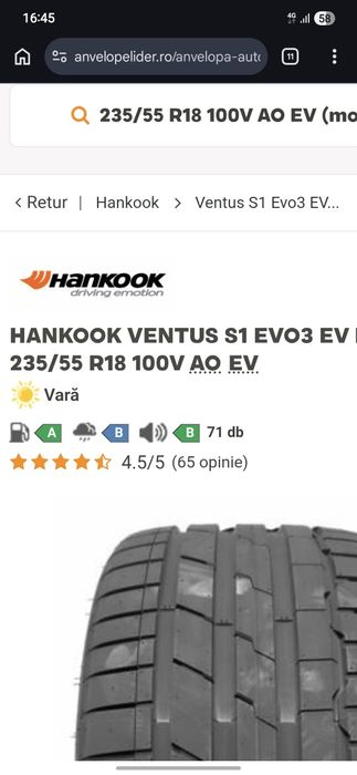VAND anvelope vara HANKOOK Ventus S1 Evo3 AO EV