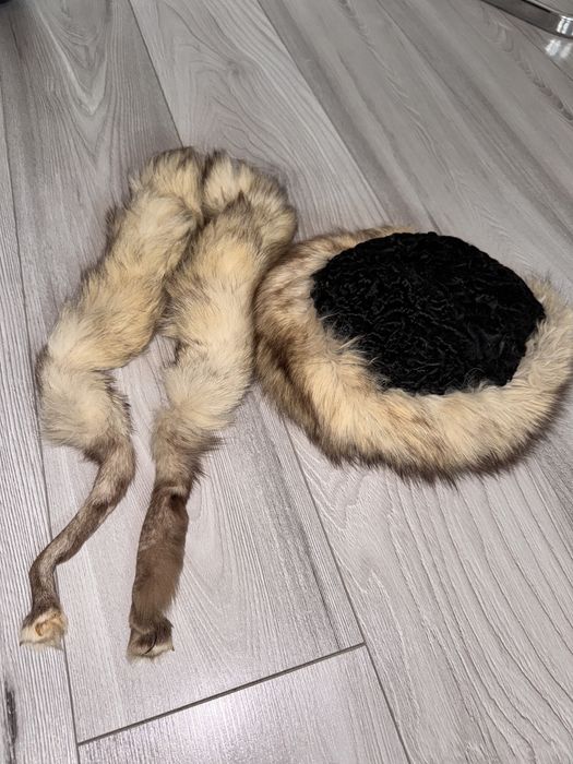 Caciula si guler blana vulpe argintie