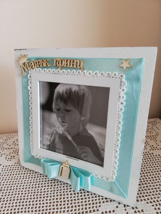 Бебешки рамки за снимка ДЪРВЕНИ, със стъкло, РЪЧНА декорация