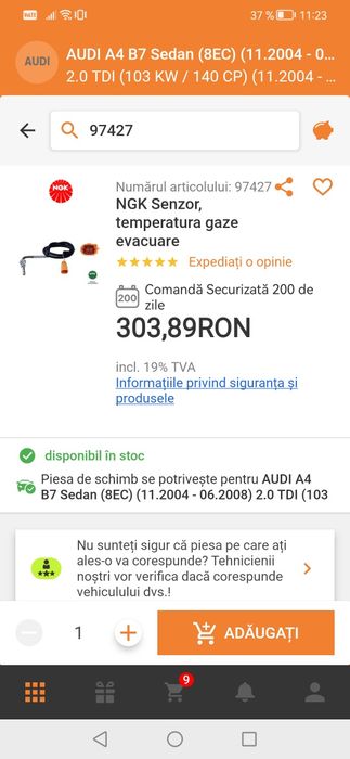 Sonda temperatura gaze si temperatura filtru Audi A4 B7 [din 2004 pana