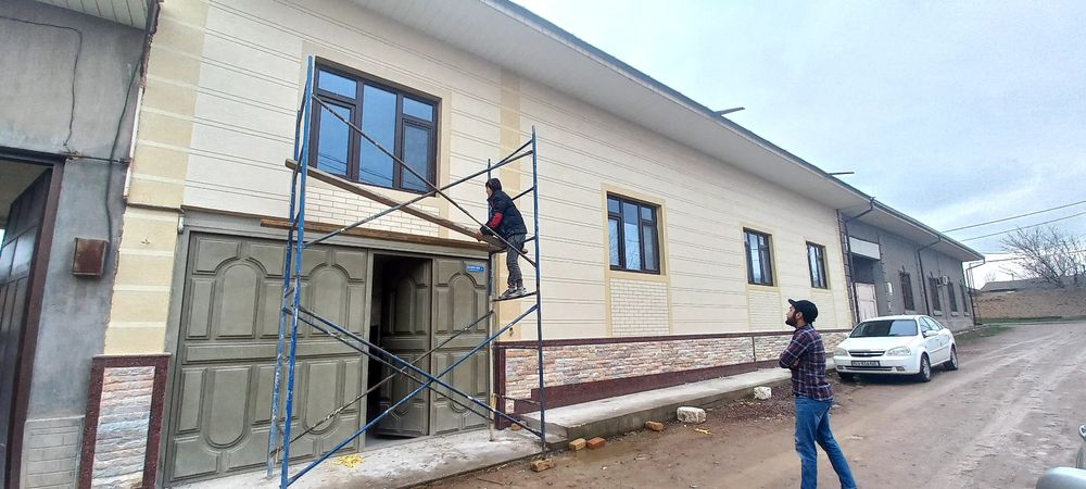 Фасад ишлари Травертин Минералка Дождик Шатланка Сокол Гиранет Корка