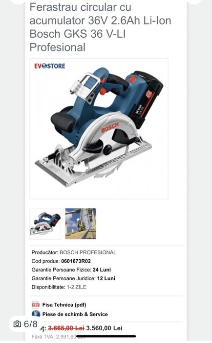 circular Bosch GKS 36 V-LI ProfesionaL 36V 2,6A Li-ion