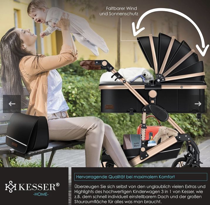 Пълен комплект комбинирана детска количка 3 в 1 Kesser®